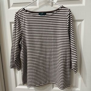 Lauren by Ralph Lauren Brown and White Striped Women's Top Size 1X